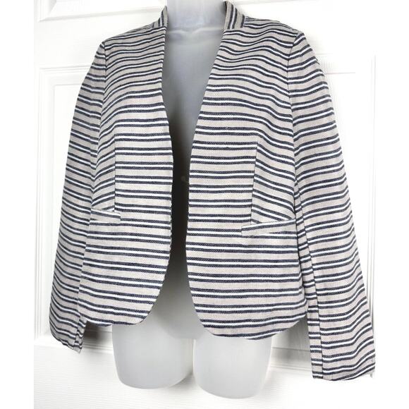 Ann Taylor Loft Peplum Blazer, Tan & Blue Stripes, Sz: 6, 48-0035 - Picture 1 of 16